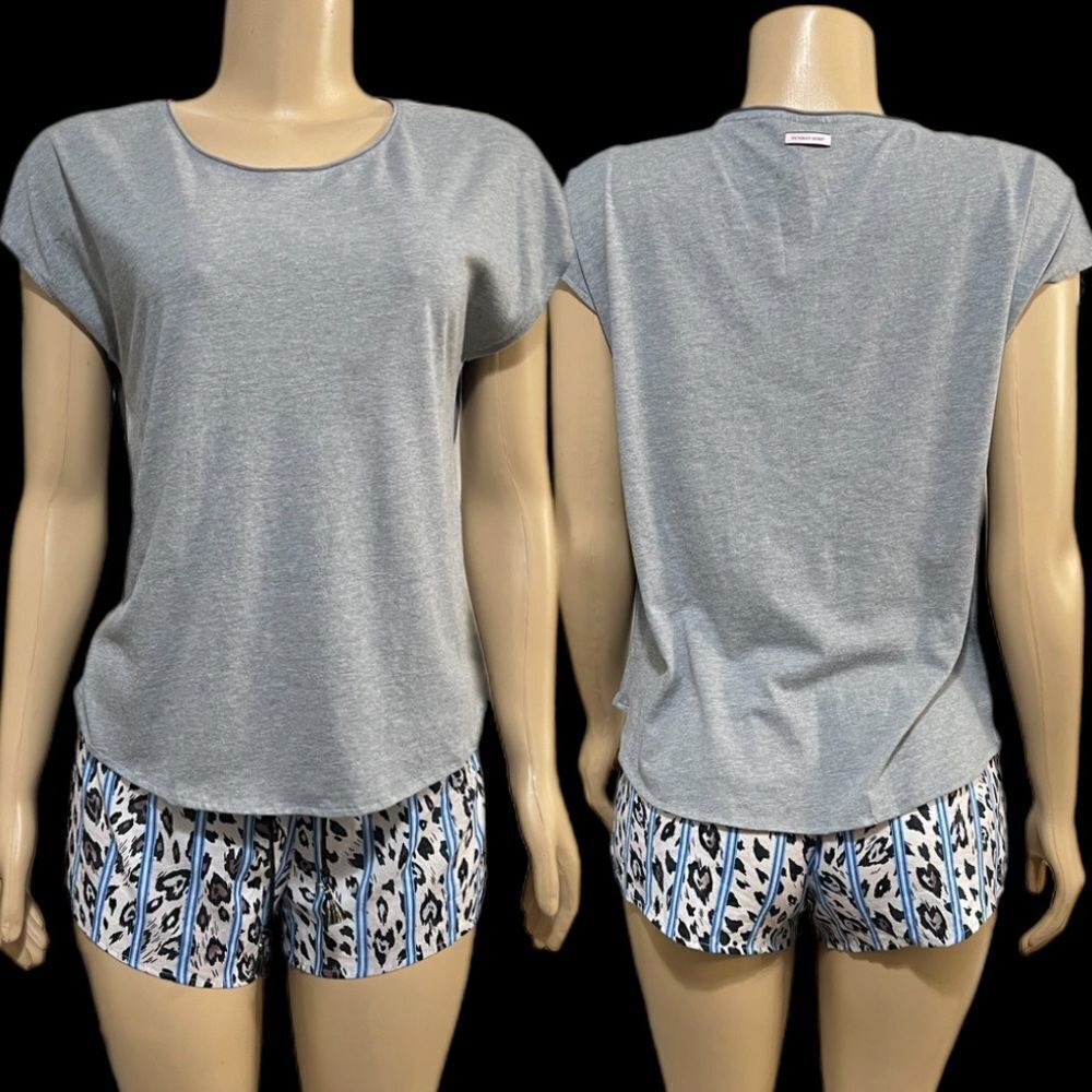 Victorias Secret Soft cotton top & animal print shorts pajama Set gray /blue Xs